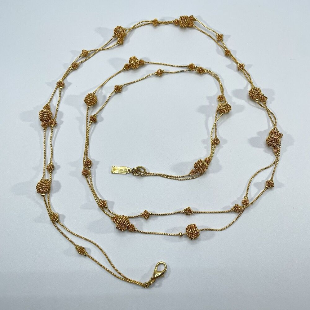 Vintage Talbots Gold Tone Necklace Multi Layer Snake Chain Ball Beaded Boho